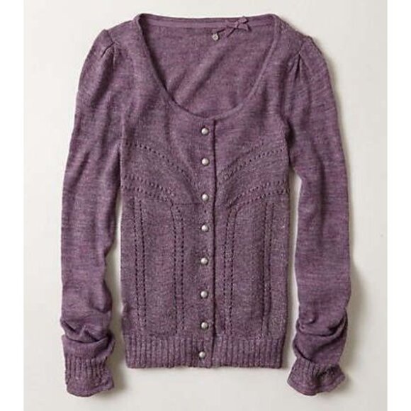 Anthropologie Knitted & Knotted Shimmer Palette Cardigan in Violet size Medium - Picture 1 of 10